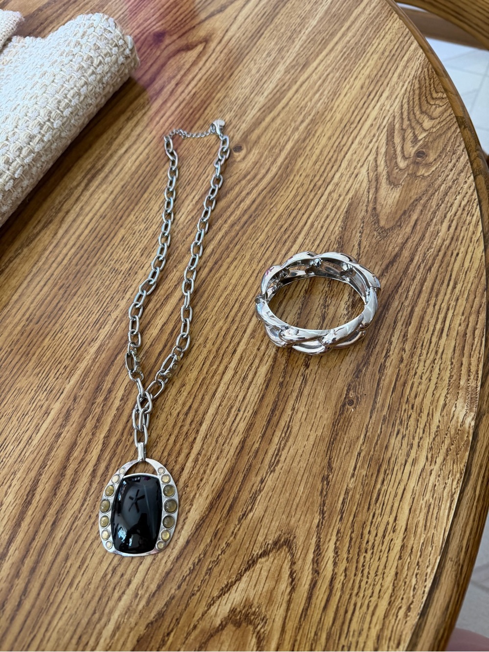 Kohl's Silver-Tone Necklace with Black Cabochon and Accent Stones